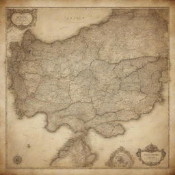 Antique, detailed map of Turkey with vintage texture and sepia color palette