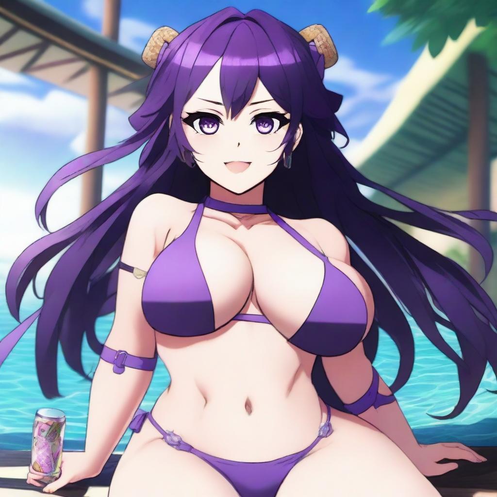 A breathtakingly beautiful waifu with a voluptuous figure, addicted to gambling and alcoholic beverages, and deeply in love