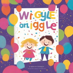 Create a vibrant and playful book cover titled 'Wriggle & Giggle: A Book Full of Fun