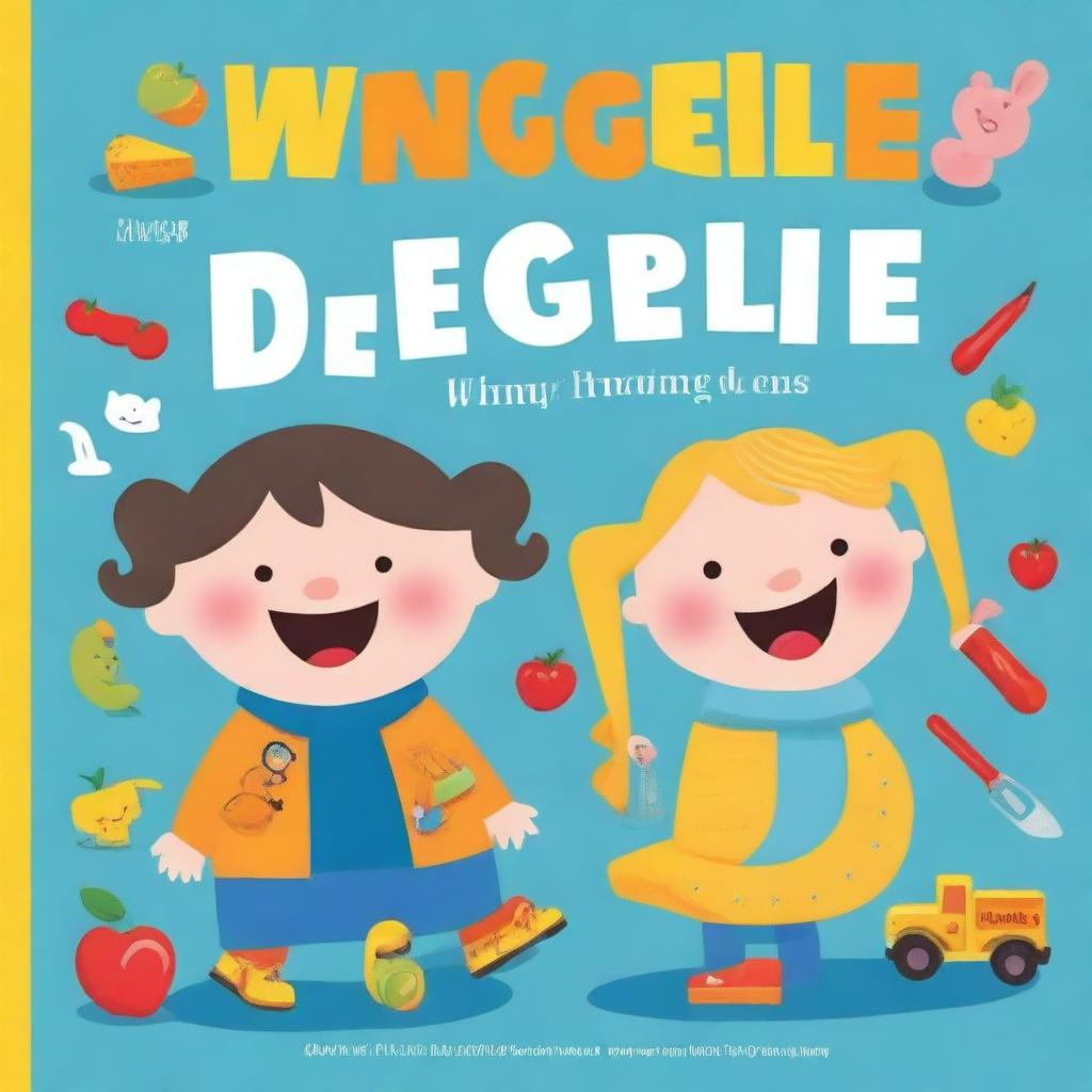 Design a lively and engaging book cover titled 'Wriggle & Giggle: A Busy Book Full of Fun for Toddlers