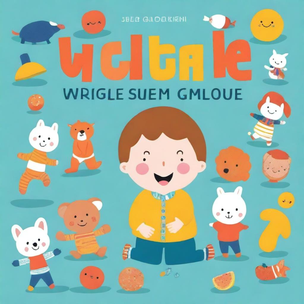 Design a lively and engaging book cover titled 'Wriggle & Giggle: A Busy Book Full of Fun for Toddlers