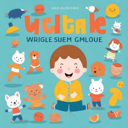 Design a lively and engaging book cover titled 'Wriggle & Giggle: A Busy Book Full of Fun for Toddlers