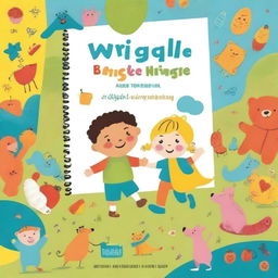 Design a lively and engaging book cover titled 'Wriggle & Giggle: A Busy Book Full of Fun for Toddlers