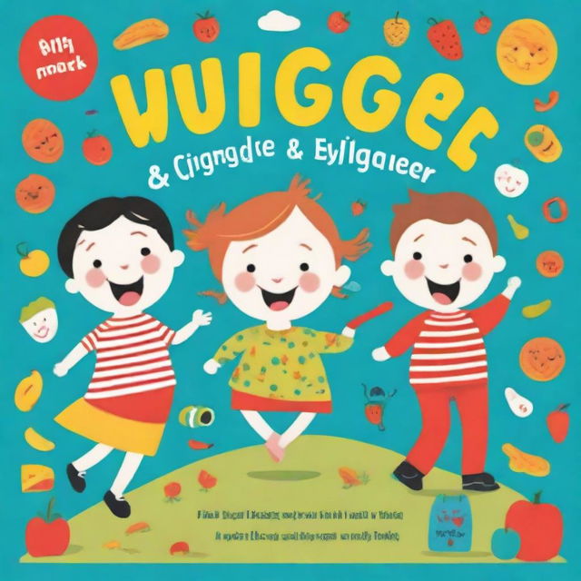 Design a lively and engaging book cover titled 'Wriggle & Giggle: A Busy Book Full of Fun for Toddlers