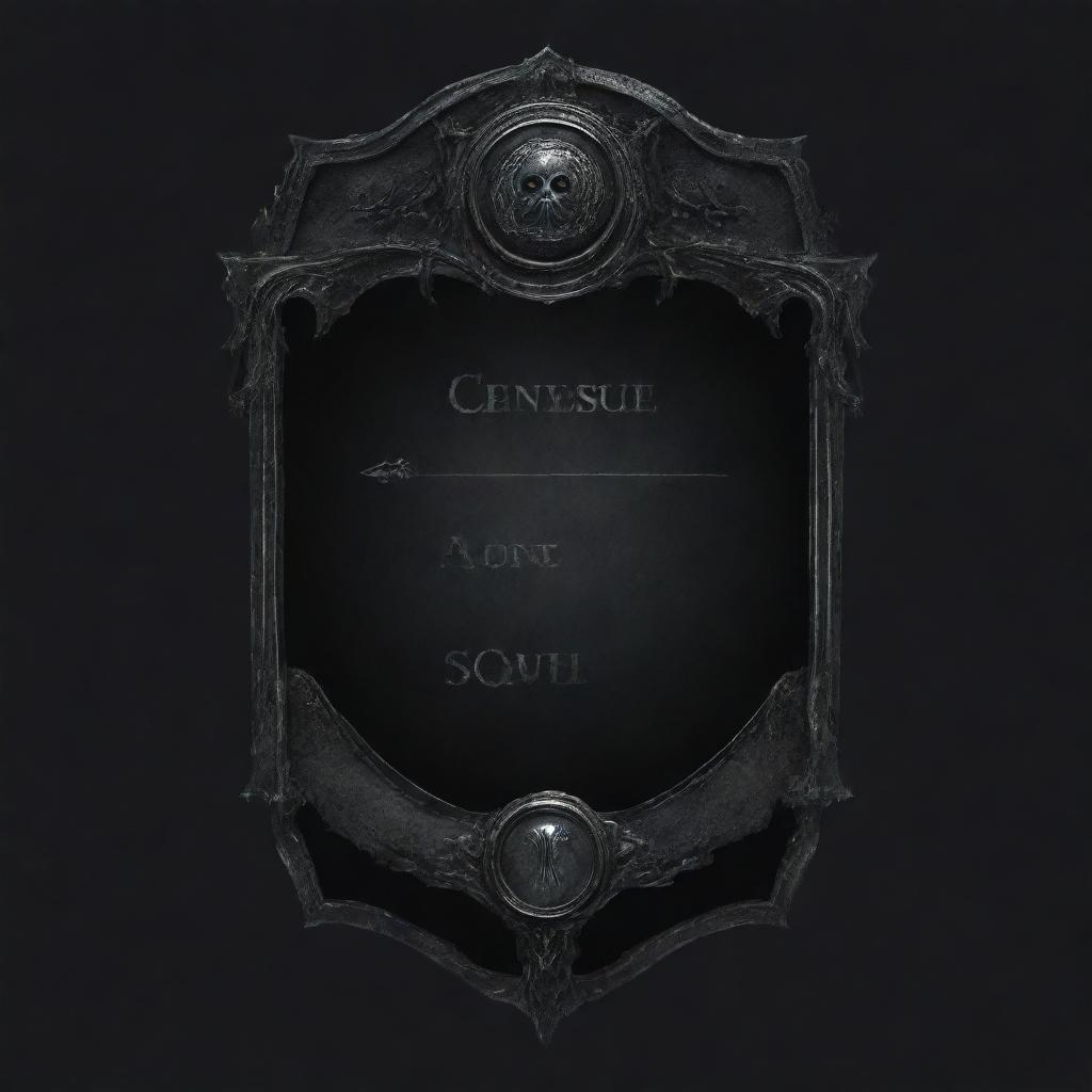 A gothic, darkly atmospheric souls-like UI banner with a button for text, placed on a transparent background.