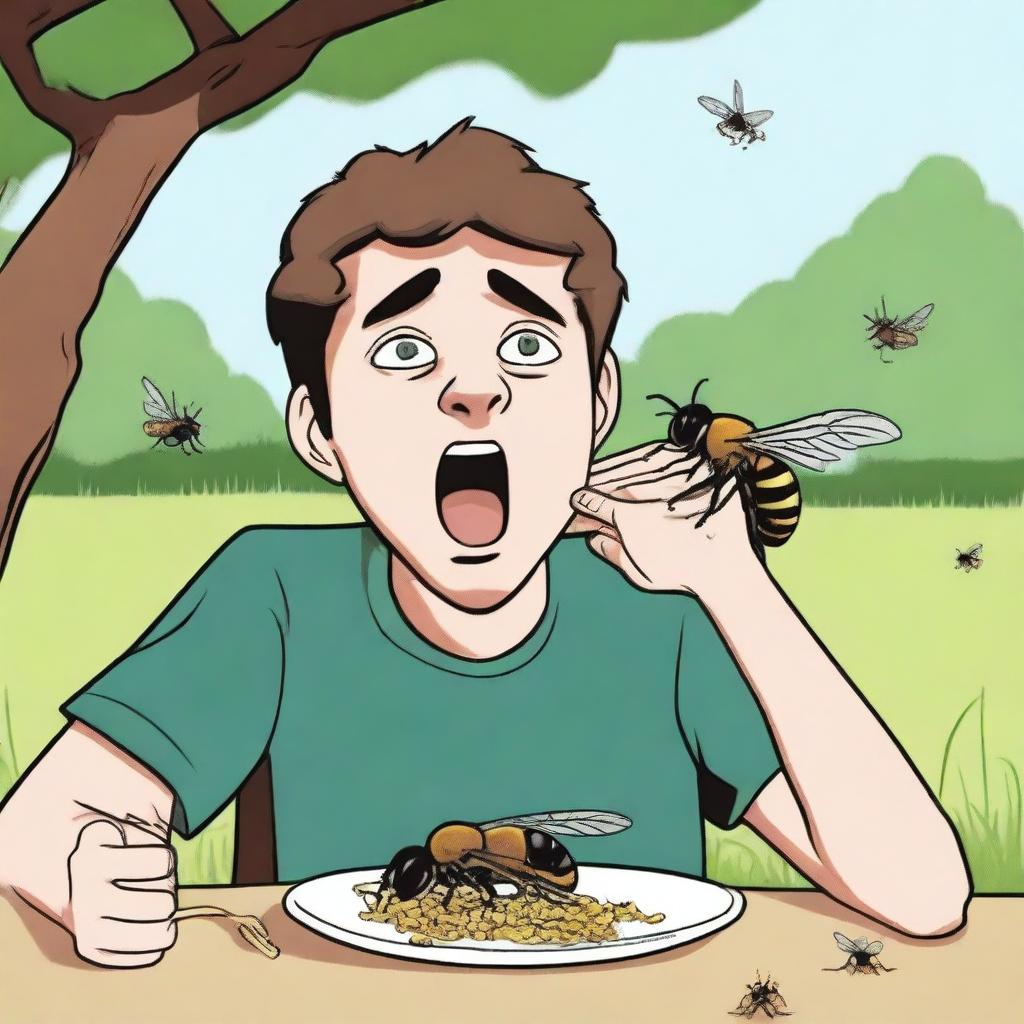 A person named Leon is eating wasps