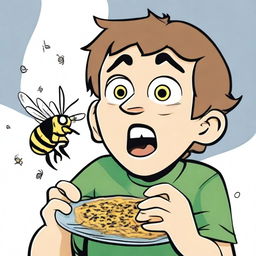 A character named Leon eating wasps