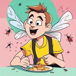 A character named Leon eating wasps