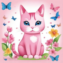 Create an image of a pink cat with a playful and whimsical expression