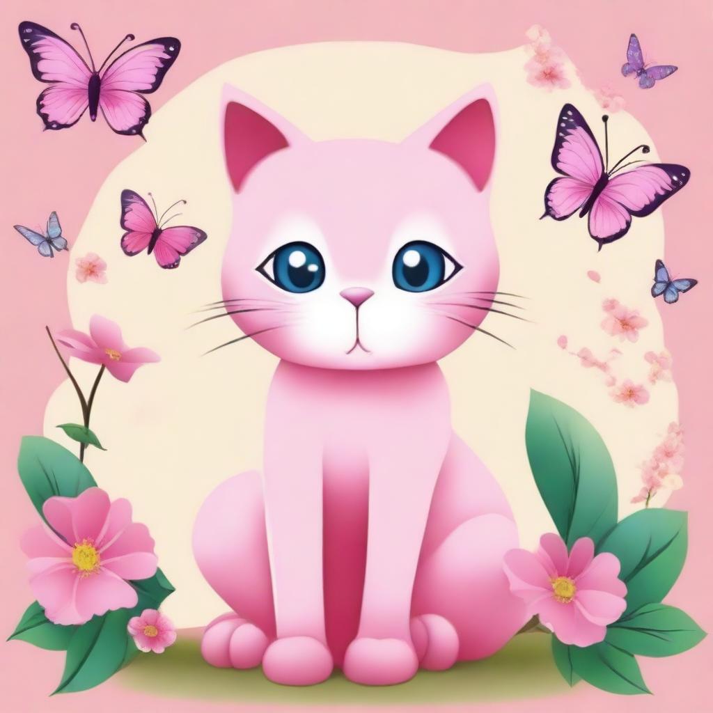 Create an image of a pink cat with a playful and whimsical expression