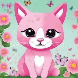 Create an image of a pink cat with a playful and whimsical expression