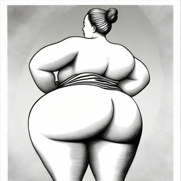 A woman with an extremely large buttocks, depicted in a humorous or surreal manner