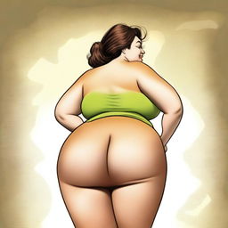 A woman with an extremely large buttocks, depicted in a humorous or surreal manner