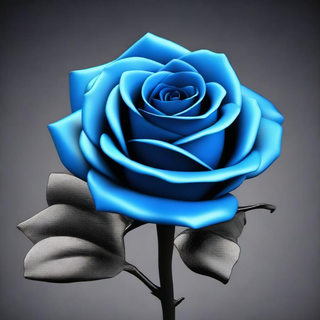 A 3D animated picture of a large blue rose with a black background