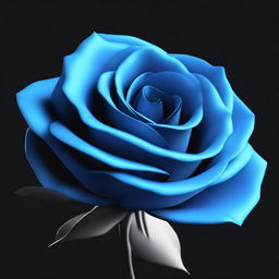 A 3D animated picture of a large blue rose with a black background