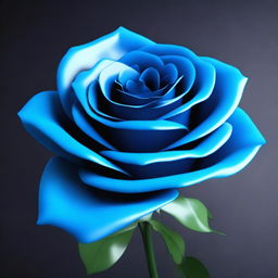 A 3D animated picture of a large blue rose with a black background