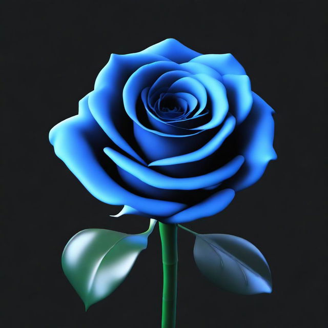 A 3D animated picture of a large blue rose with a black background