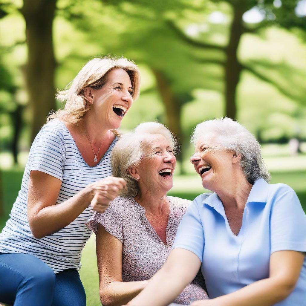 A group of women aged 40 and above, enjoying a day out in a park