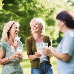 A group of women aged 40 and above, enjoying a day out in a park