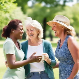 A group of women aged 40 and above, enjoying a day out in a park