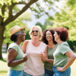 A group of women aged 40 and above, enjoying a day out in a park