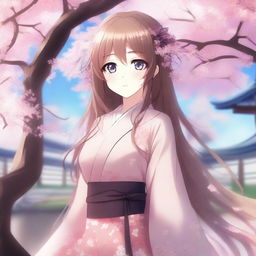 A beautiful anime waifu character with long flowing hair, large expressive eyes, and a cute outfit