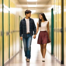 A charming image of a young couple in a school setting