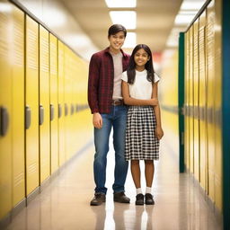 A charming image of a young couple in a school setting