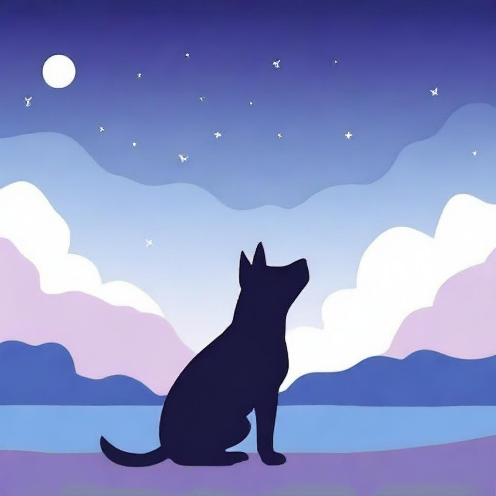 For the cover page of 'Tahimik ang Alulong: Ang Asong 'Di Makatahol,' create a serene design featuring a minimalist illustration of a dog under a moonlit sky