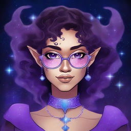 Create a graphic novel style art piece featuring a female astral elf genasi academic witch