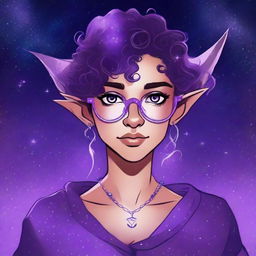 Create a graphic novel style art piece featuring a female astral elf genasi academic witch