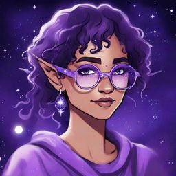 Create a graphic novel style art piece featuring a female astral elf genasi academic witch