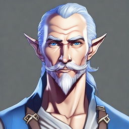 A half-elf character for Dungeons & Dragons with incredibly beautiful features, a bright white smile, of average height, slightly narrower shoulders than the average human but broader than elves