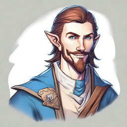 A young half-elf character for Dungeons & Dragons with incredibly beautiful features, a bright white smile, of average height, slightly narrower shoulders than the average human but broader than elves