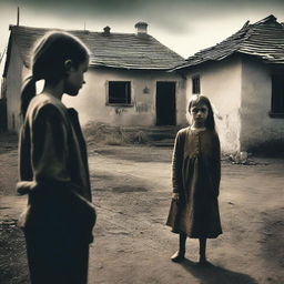 Create a dramatic movie poster set in a rustic Moldovan village