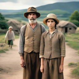 A dramatic movie poster featuring Monica, a 12-year-old innocent girl, standing beside her mother, a beautiful village woman in her late 30s