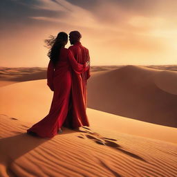 A dramatic and passionate scene set under the Arabian desert sands