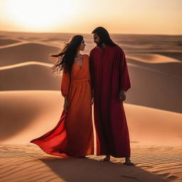 A dramatic and passionate scene set under the Arabian desert sands