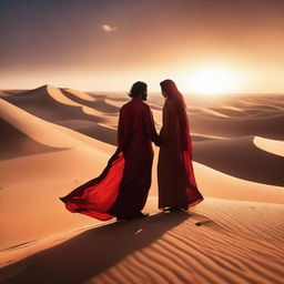 A dramatic and passionate scene set under the Arabian desert sands