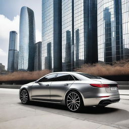 A detailed image of a modern car with sleek design, parked on a city street