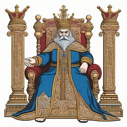 An embroidery design featuring an angry king seated on his ornate throne