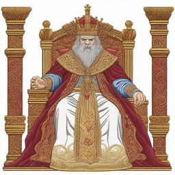 An embroidery design featuring an angry king seated on his ornate throne