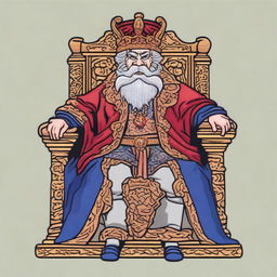 An embroidery design featuring an angry king seated on his ornate throne