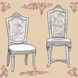 An embroidery design featuring three different chairs