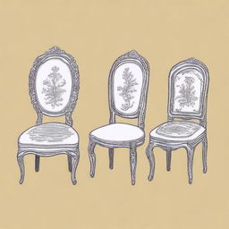 An embroidery design featuring three different chairs