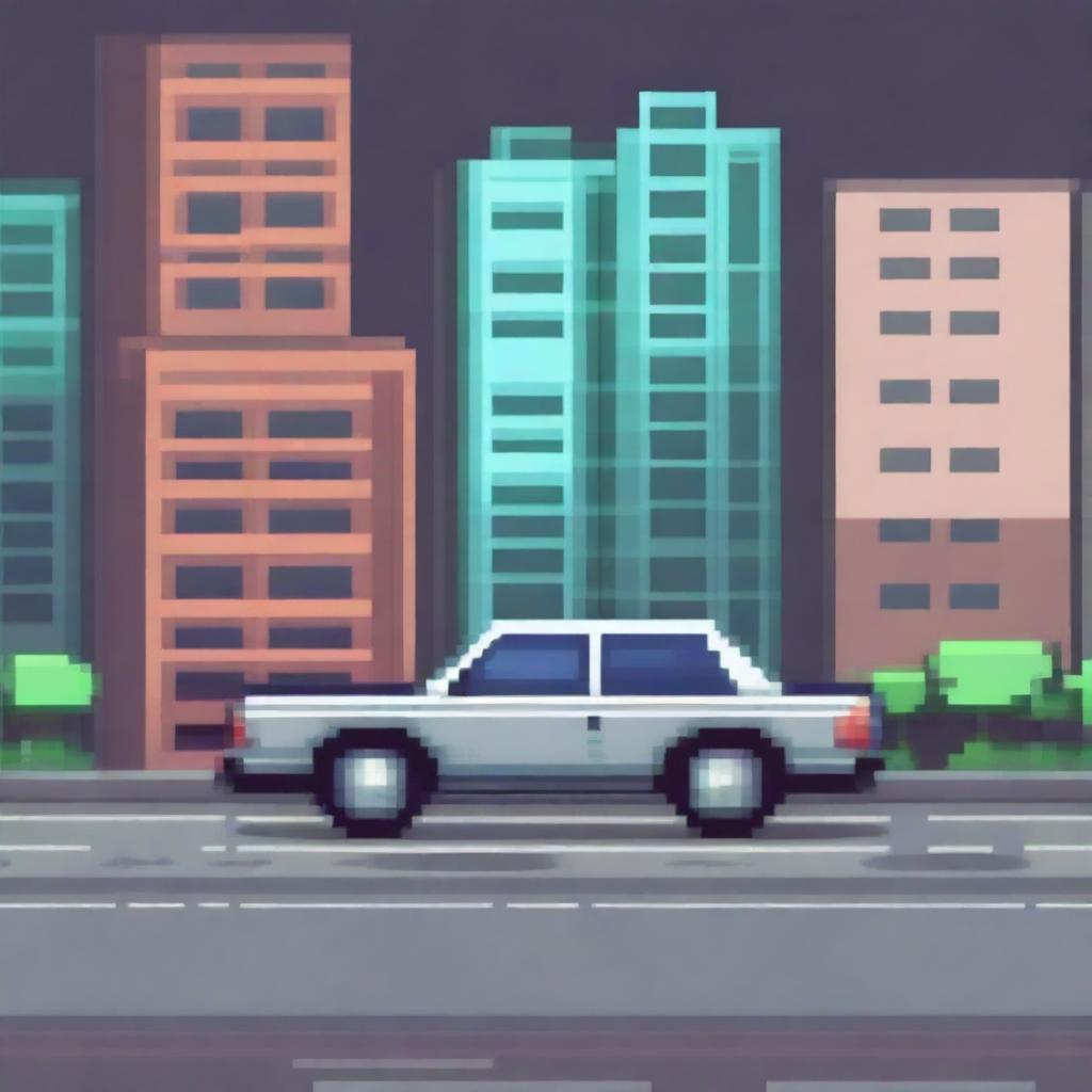 A pixel art depiction of a car