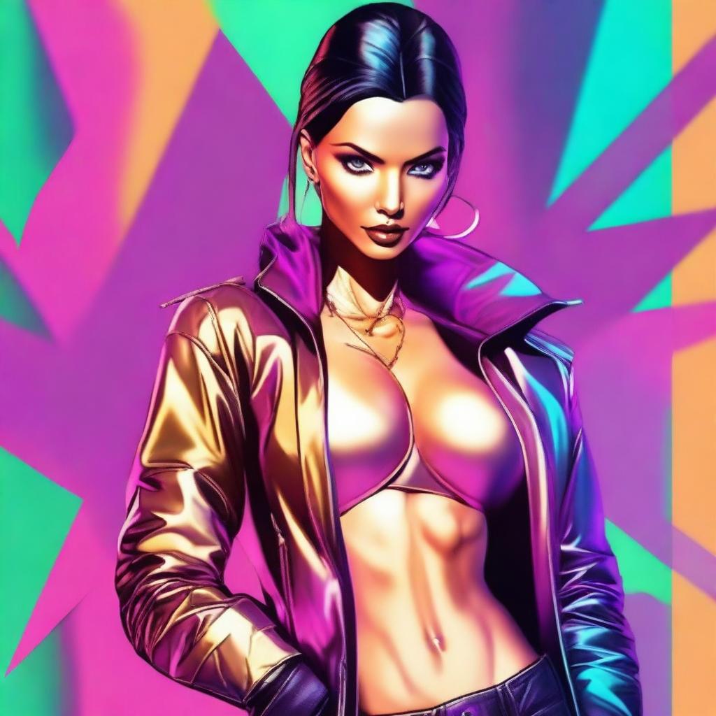 Create a stylish avatar featuring a woman in a sexy metallic jacket