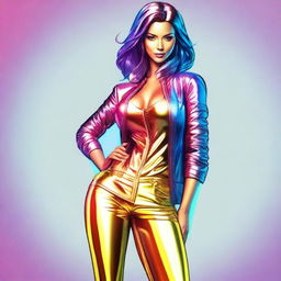 Create a stylish avatar featuring a woman in a sexy metallic jacket