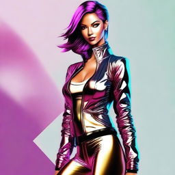 Create a stylish avatar featuring a woman in a sexy metallic jacket