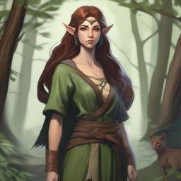 Create an image of a half-elf, half-human druid who is a friend of animals and nature